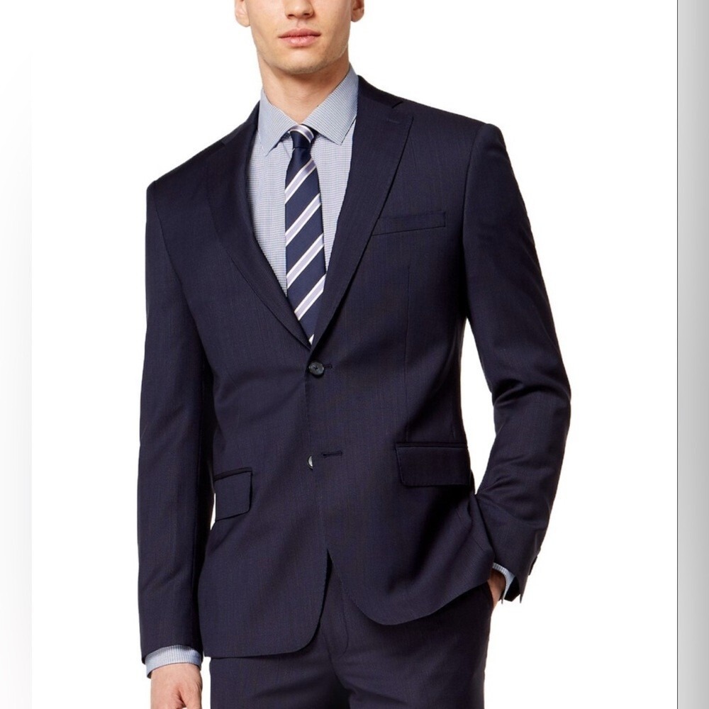 DKNY Mens 100% Wool Two Button Suit Jacket Blazer Charcoal Gray Size 44L‎
